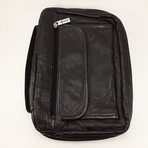 Vintage Black Patchwork Leather Bible Cover, Carrying Case, study scriptures zip